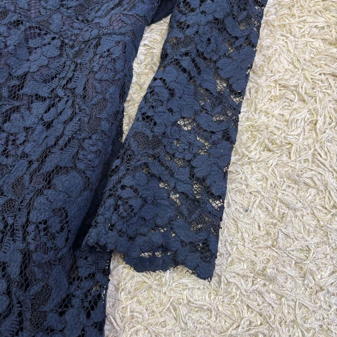 セルフォード　花柄　総レース　刺繍　ボウタイリボン　フレア　ロングワンピース