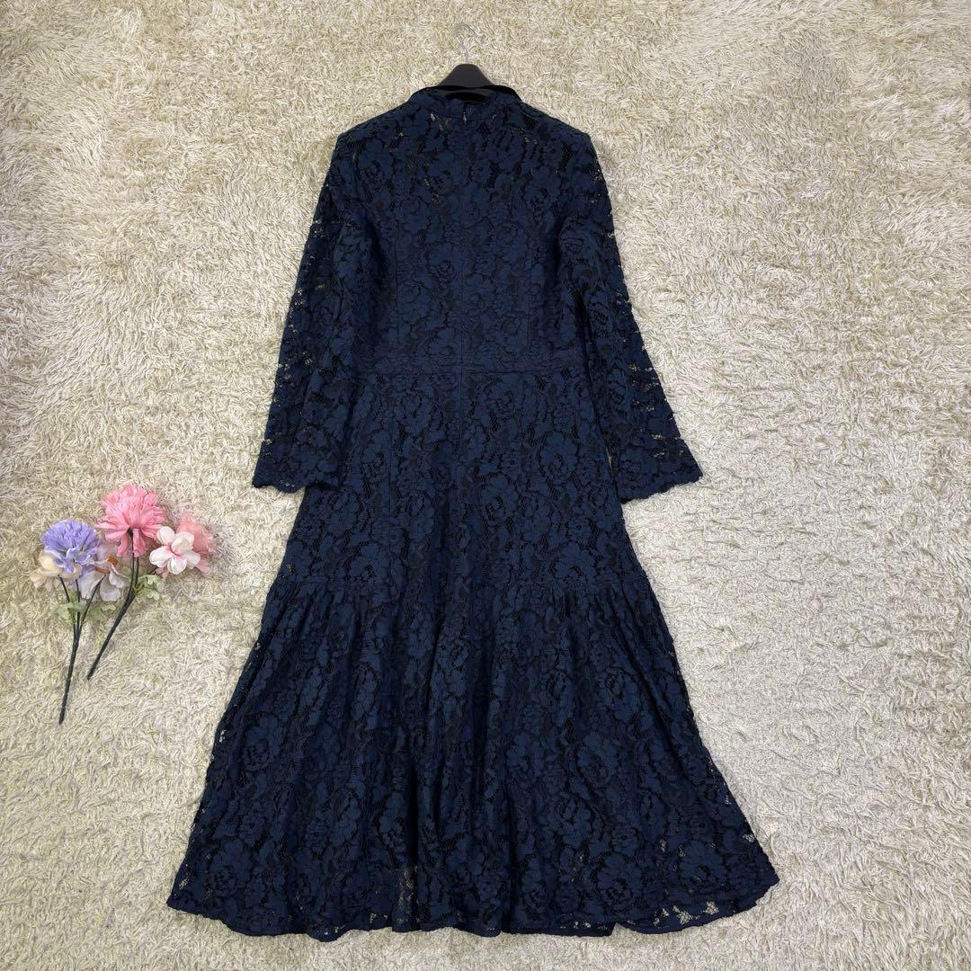 セルフォード　花柄　総レース　刺繍　ボウタイリボン　フレア　ロングワンピース