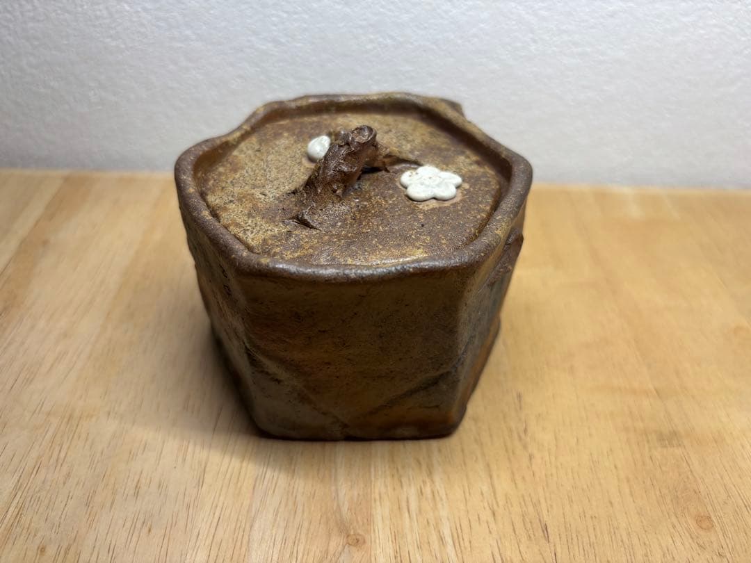 57.備前焼 宝瓶 登り窯 白梅 はくばい 梅 六角 手びねり 急須