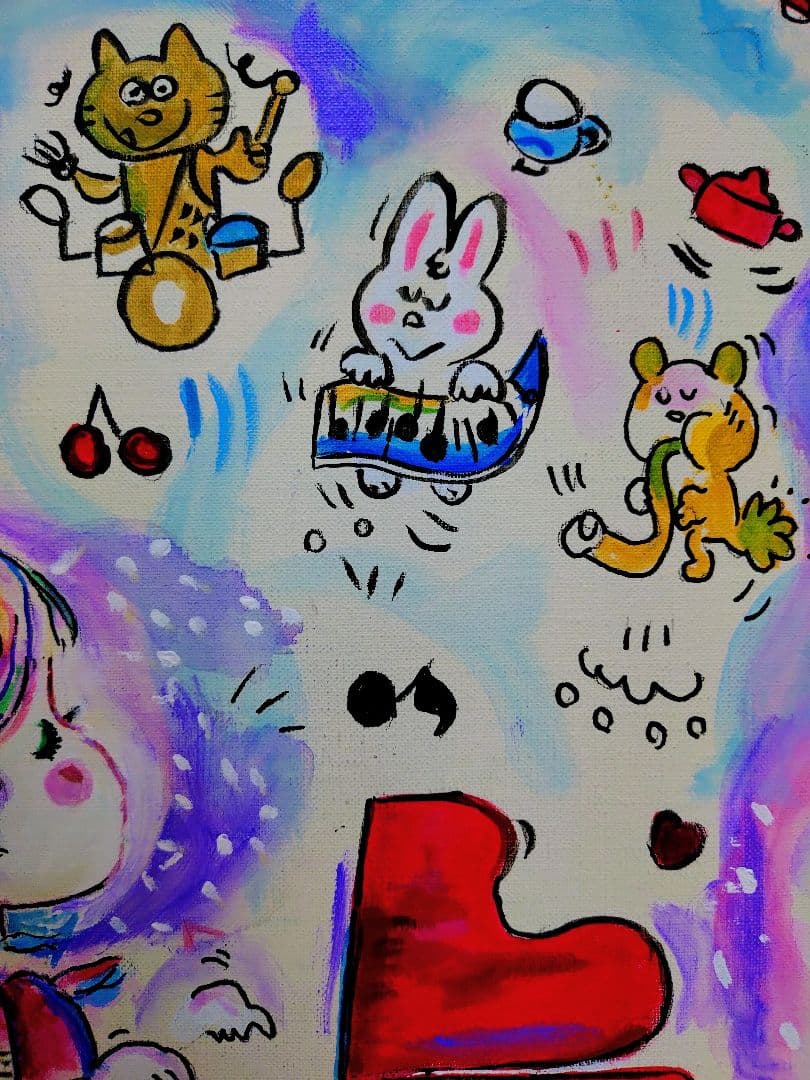【F6号】水森亜土　手描き作品/表裏サイン・裏描き有/油彩/アクリル/額縁/額装