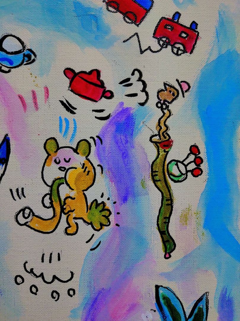 【F6号】水森亜土　手描き作品/表裏サイン・裏描き有/油彩/アクリル/額縁/額装