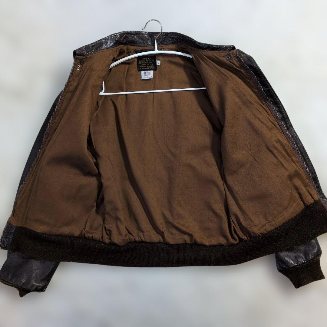 超良品 AVIREX A-2 USA製 40(L〜XL) 緑リブ フライトJKT