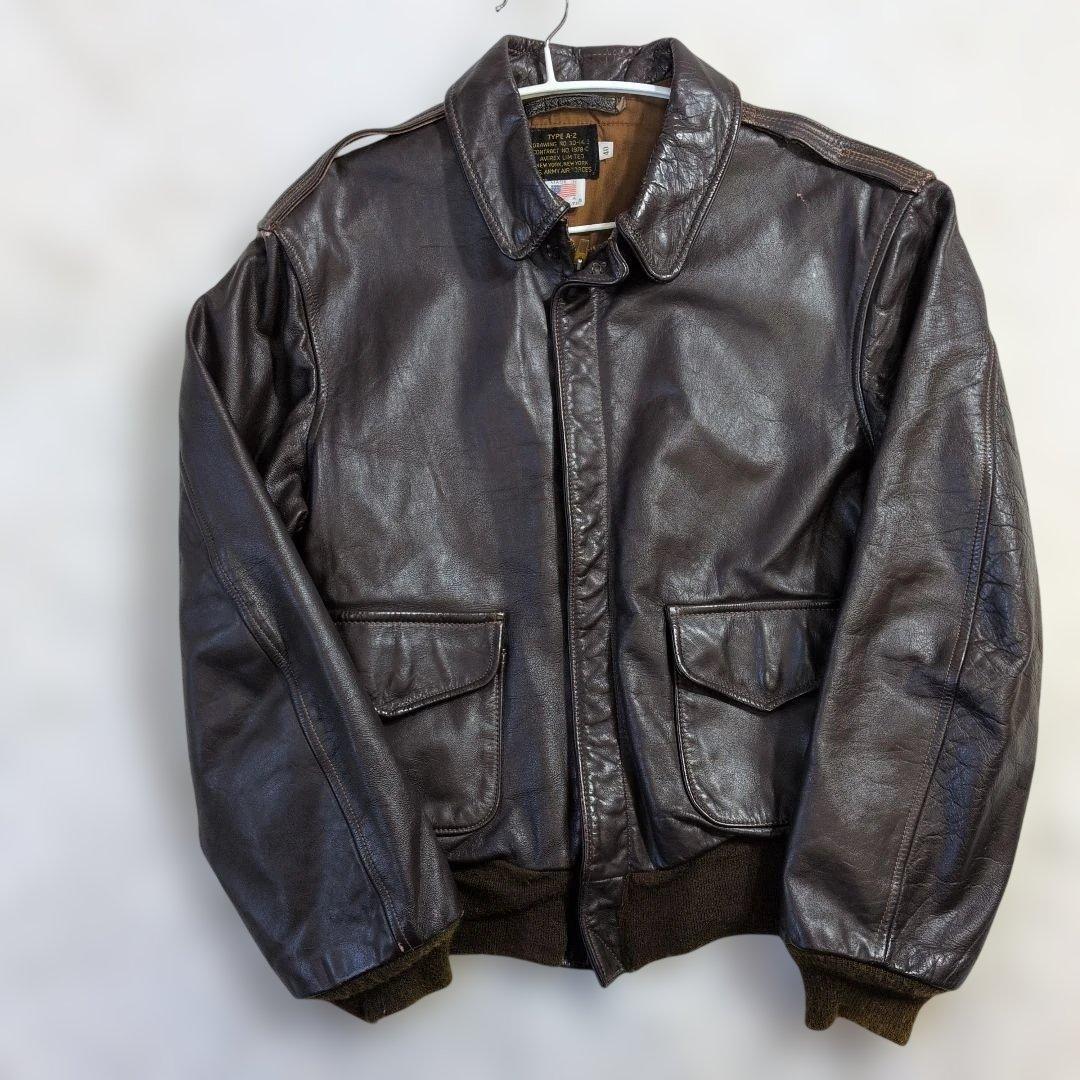 超良品 AVIREX A-2 USA製 40(L〜XL) 緑リブ フライトJKT