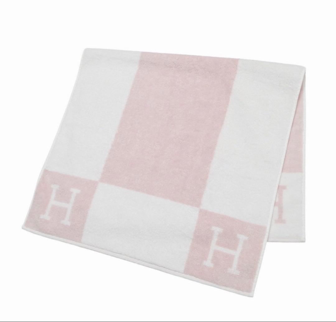 【未使用】エルメス HERMES アヴァロン フェイスタオル ピンク×ホワイト