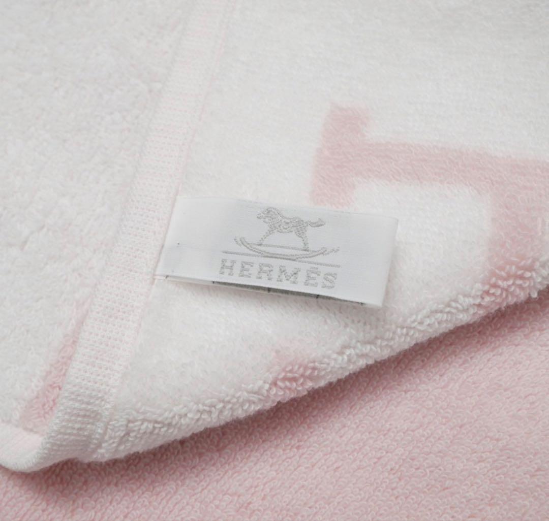 【未使用】エルメス HERMES アヴァロン フェイスタオル ピンク×ホワイト