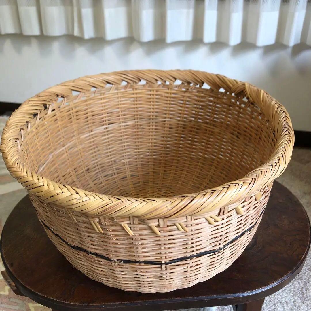 鳥越の竹細工　丸かご　鈴竹　大型　口径36㎝　保管品
