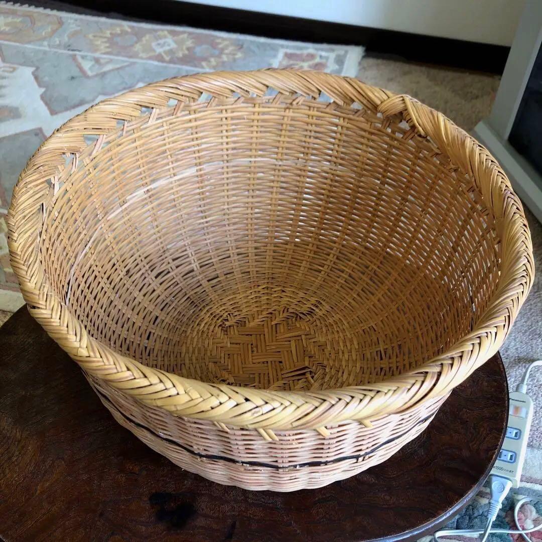 鳥越の竹細工　丸かご　鈴竹　大型　口径36㎝　保管品