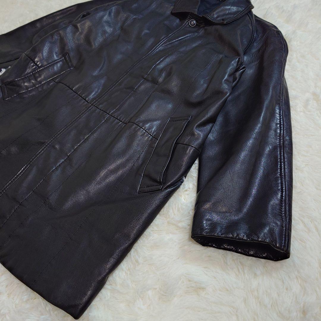 極美品 パルティーナ 羊革 ラムレザー ハーフコート ブラック L 東京毛皮貿易