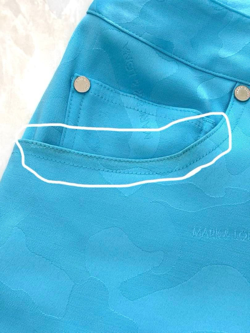 美品 MARK&LONA スカル迷彩柄　ショートパンツ　40 水色×シルバー