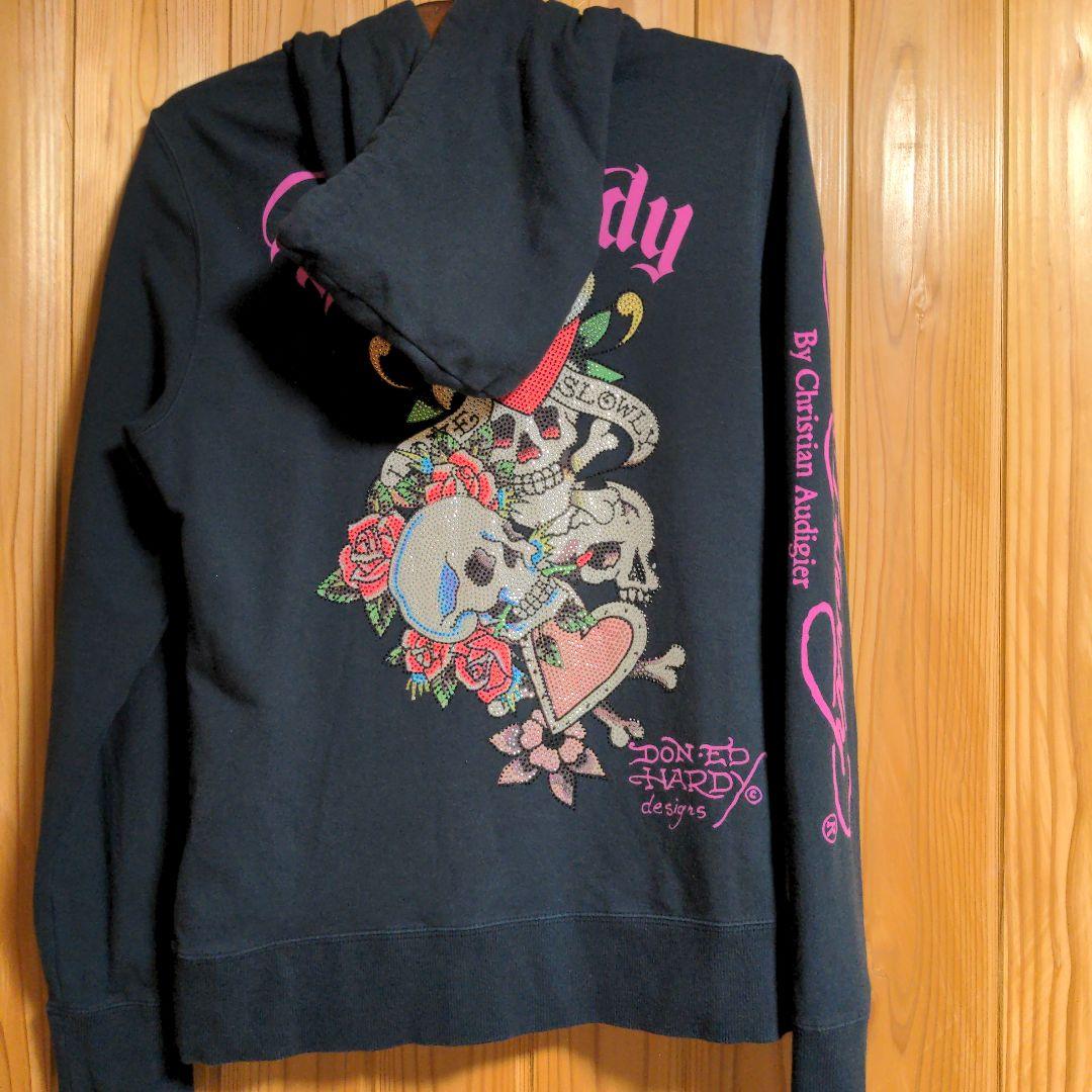 Ed Hardy エドハーディー ジップアップパーカー 黒色 スカル レディース