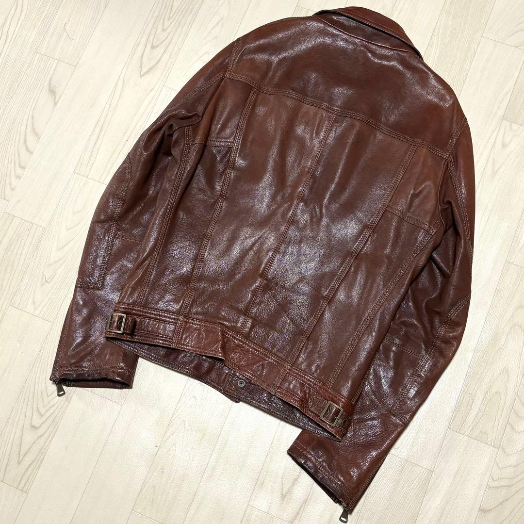 Lサイズ✨DOLCE&GABBANA ラムレザー ジャケット ブラウン 48