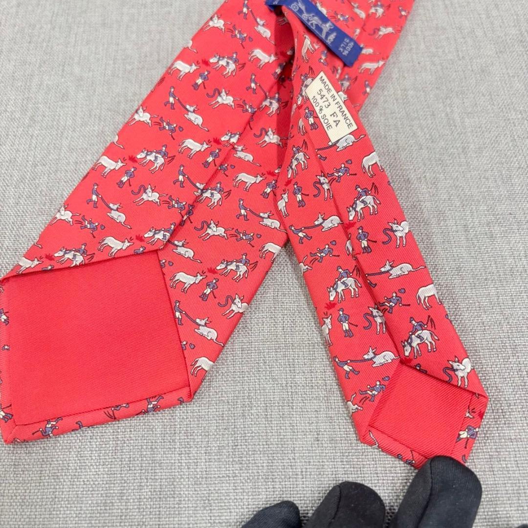 極美品 HERMES エルメス シルク100 メンズ ネクタイ レッド系