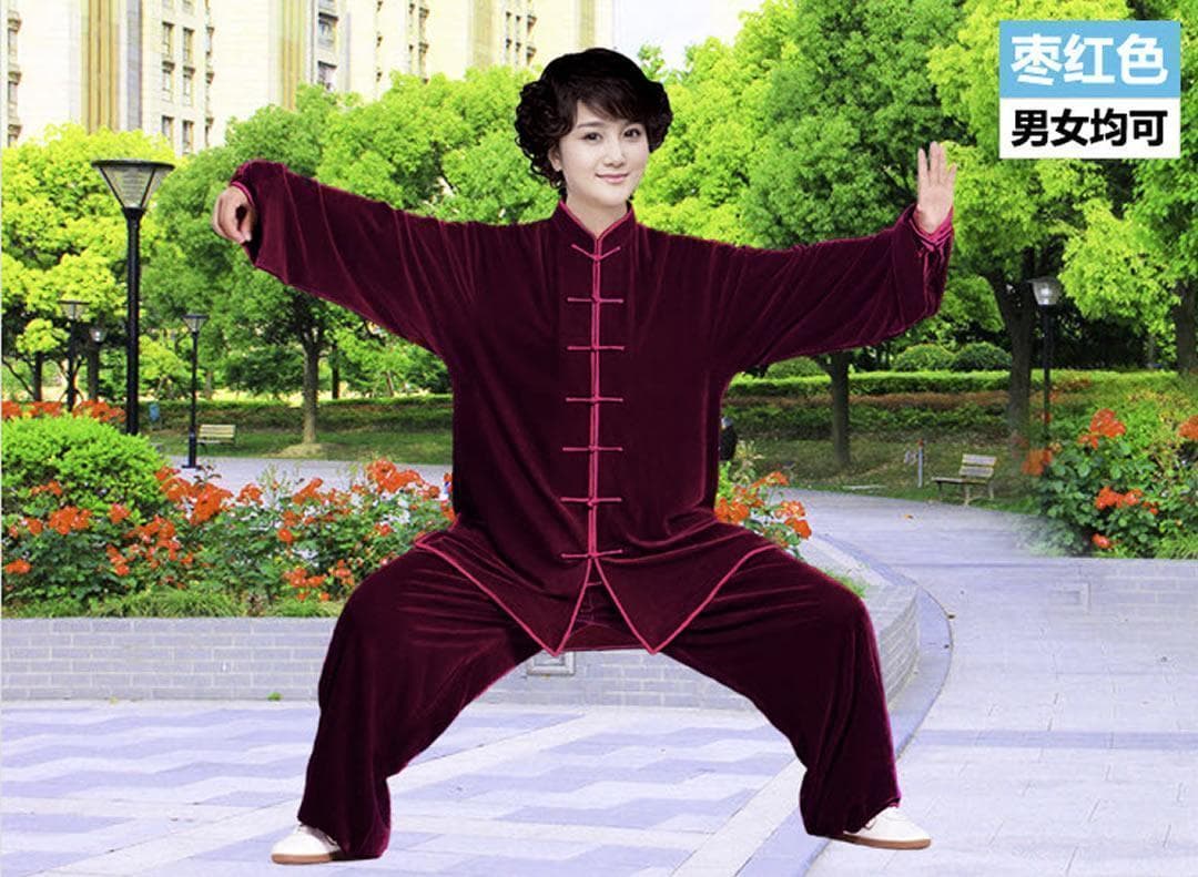 太極拳  ベロア調 太極服 上下 L サイズ 男女両用 枣红色【新品】