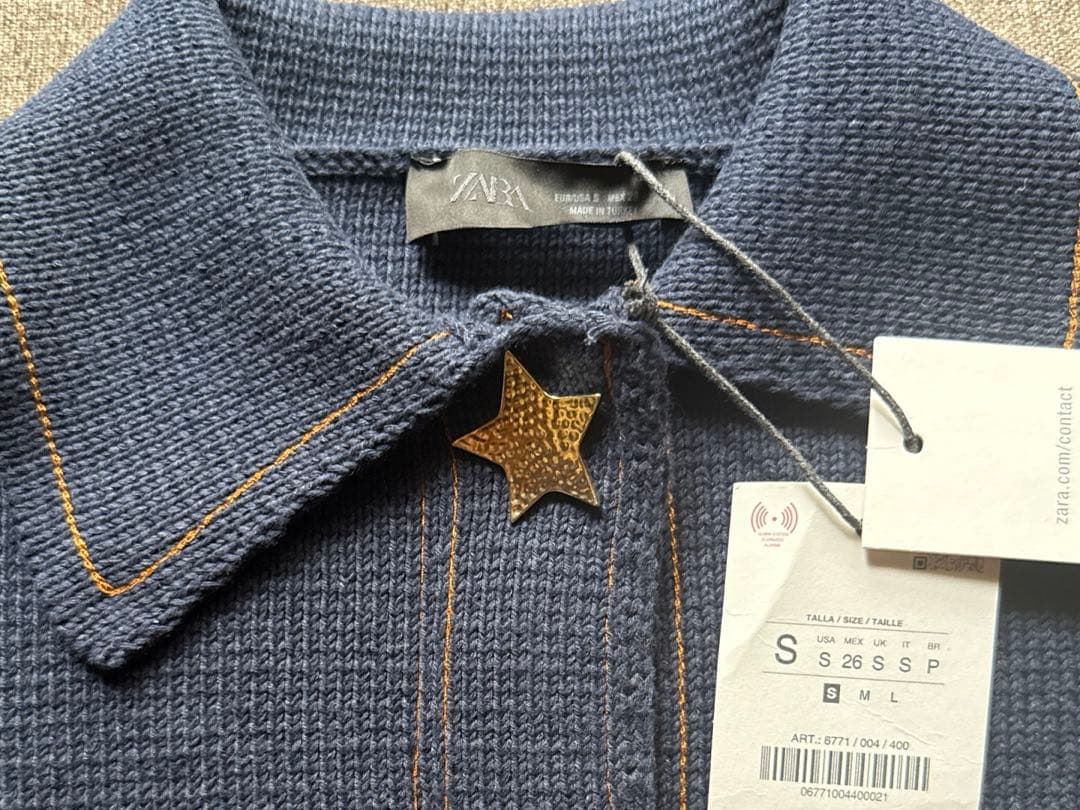 【完売品】ZARA コントラストボタン付きニットジャケット Sサイズ　新品タグ付