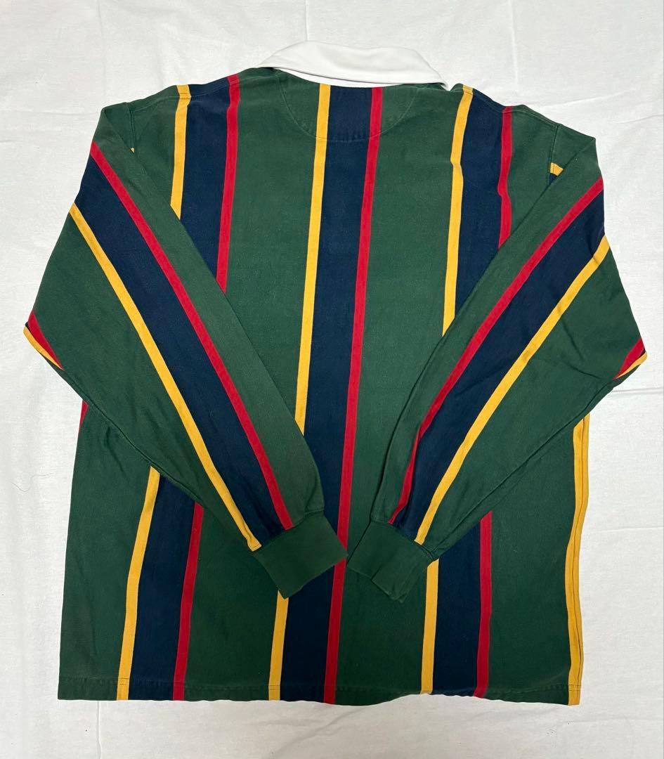 LANDS'END 90's 「春カラー」ストライプ ラガーシャツ L ラグビー