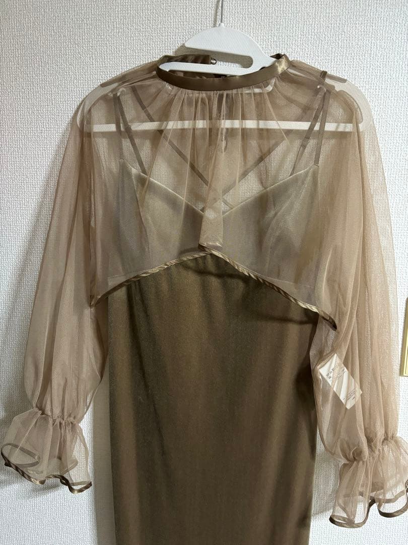 【AMERI】MANY WAY AIRY VEIL DRESS ベージュ S