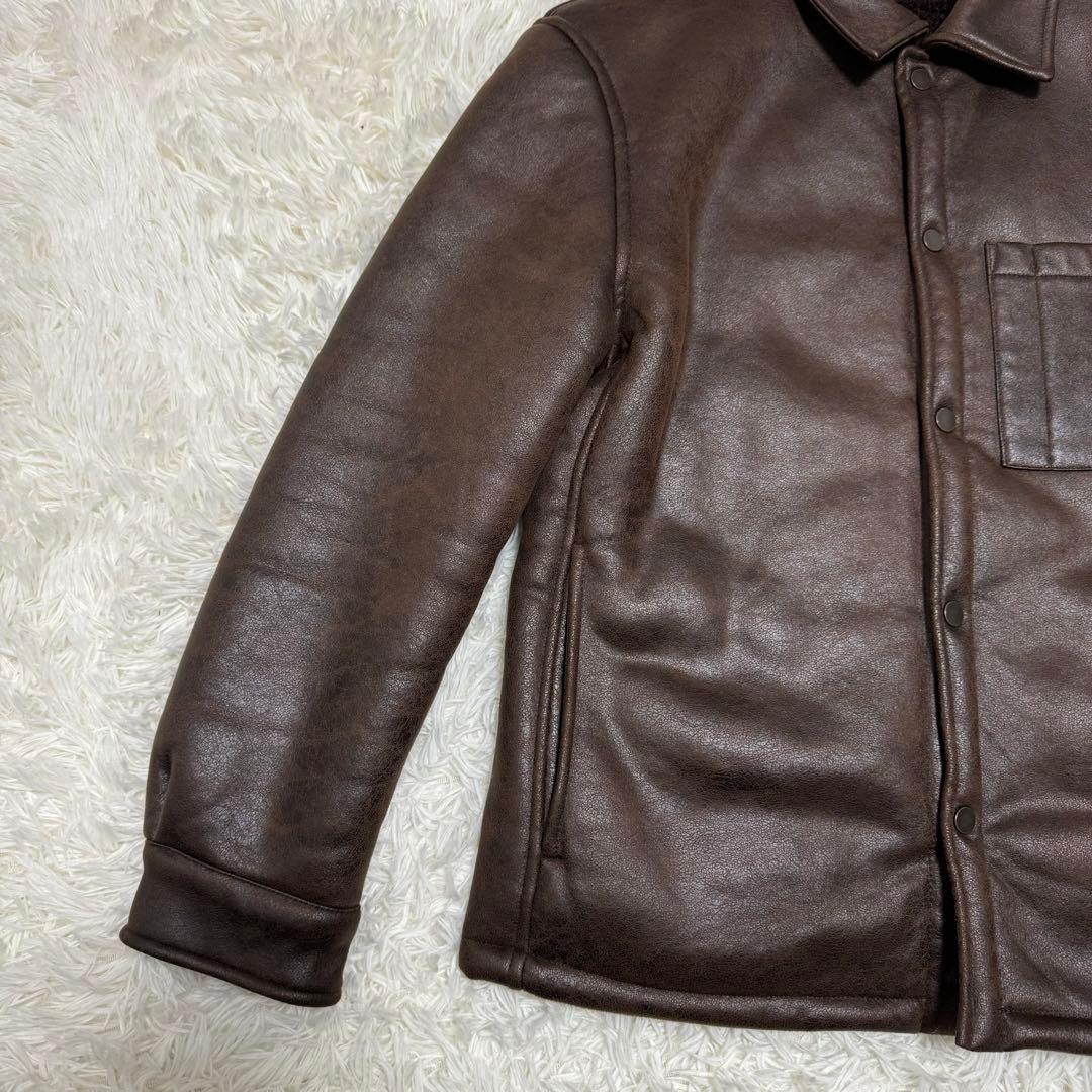 極美品　未使用級　ZARA ザラ　ダブルフェイスオーバーシャツ　裏ボア　ブラウン