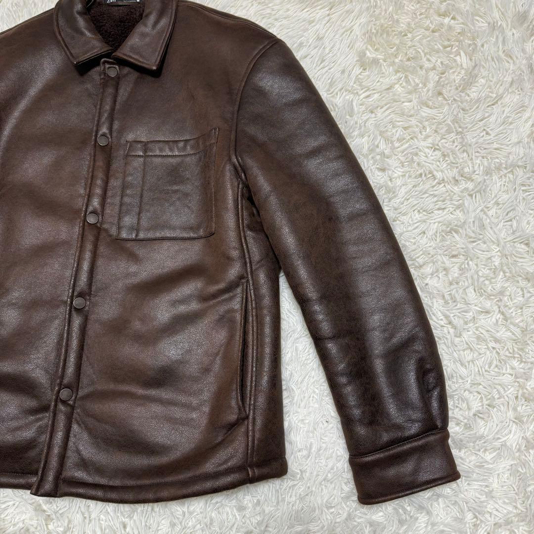 極美品　未使用級　ZARA ザラ　ダブルフェイスオーバーシャツ　裏ボア　ブラウン