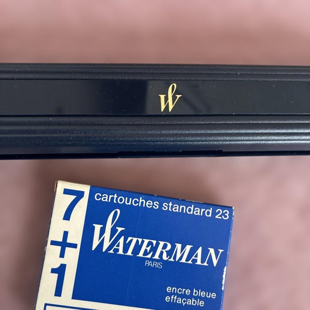 Waterman 青色 万年筆 ペン先18Kインクカートリッジ　ケース付き