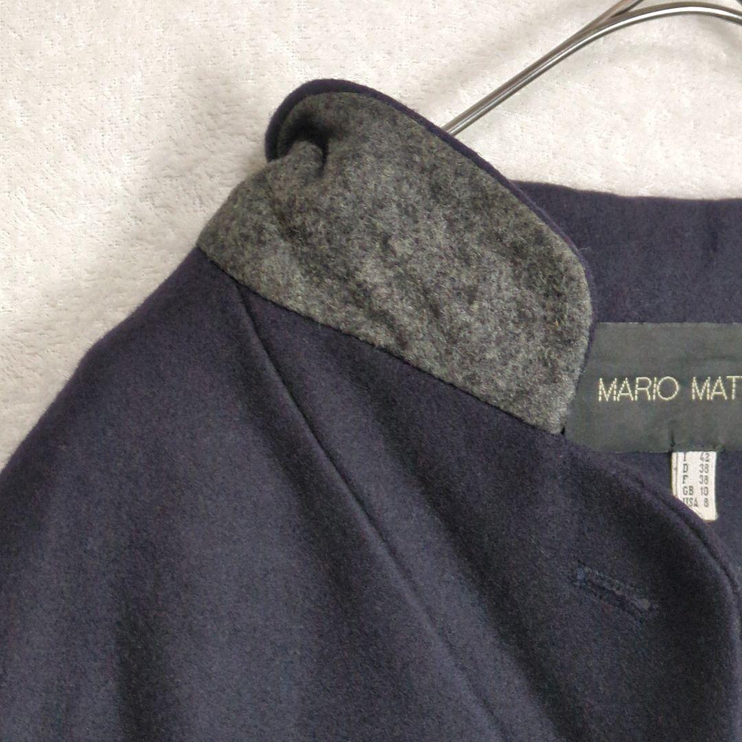 ポンチョ US8(XL) イタリア製 毛100% 羽織り 襟付き 紺色 古着