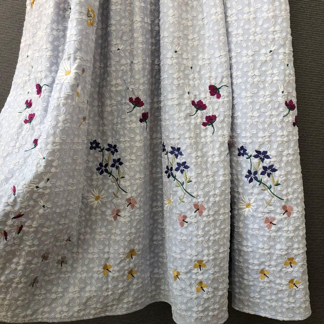 未使用品 Chesty ジャガード刺繍パフスリーブワンピース 1 ライトブルー