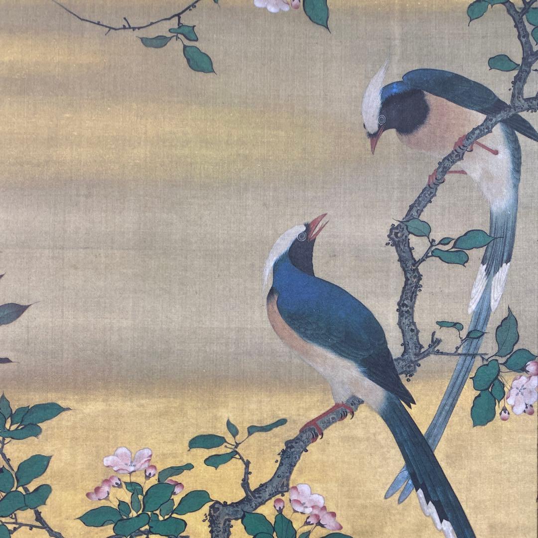 美品 掛け軸 丸山応挙筆「花鳥図」印刷 名画 花鳥 年中掛け