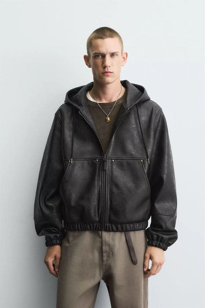 ZARA ザラ レザー フーデット ジャケット パーカー ブルゾン