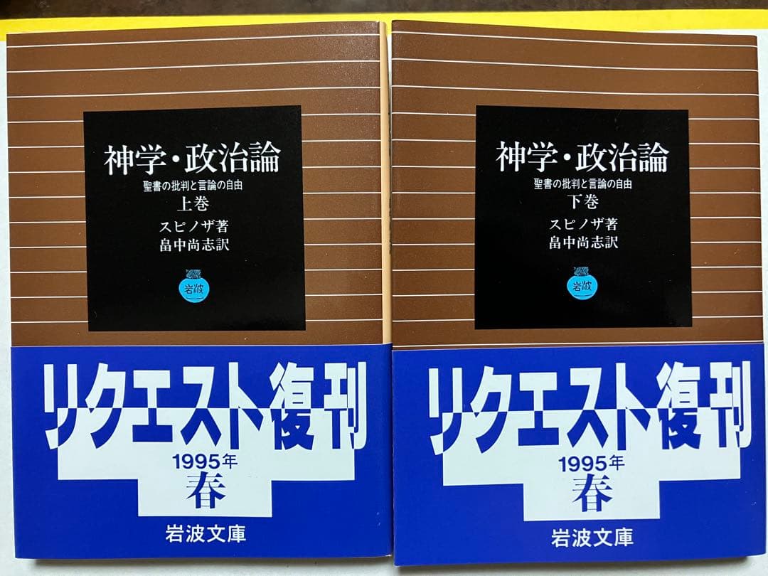 スピノザ　神学・政治論 聖書の批判と言論の自由　上下一括　畠中尚志　岩波文庫