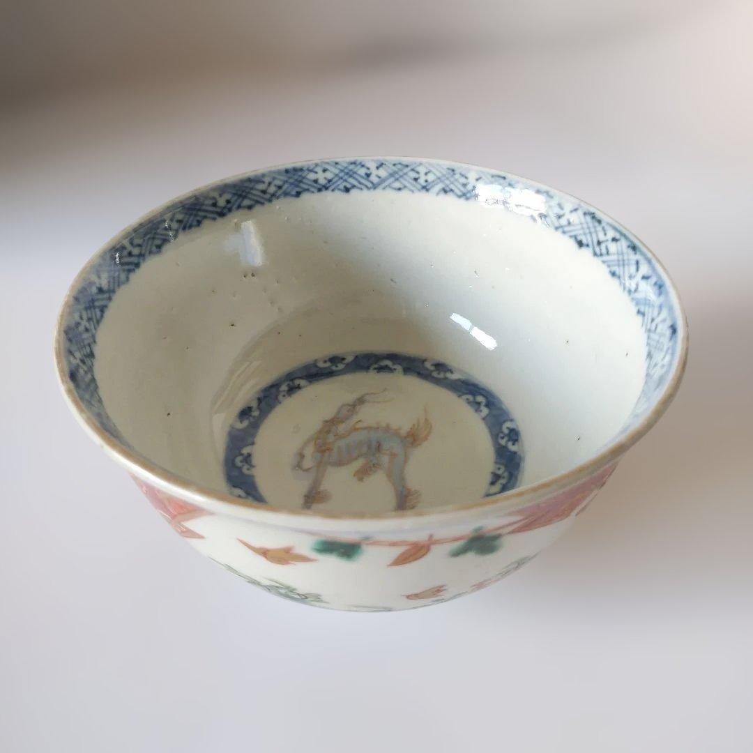白樺様　ご予約済み　二客まとめて　古伊万里　色絵　染錦　着物美人文蓋付茶碗
