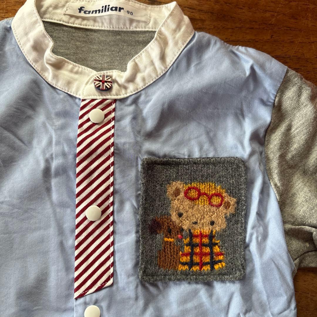 familiar 刺繍クマポケット 長袖Tシャツ