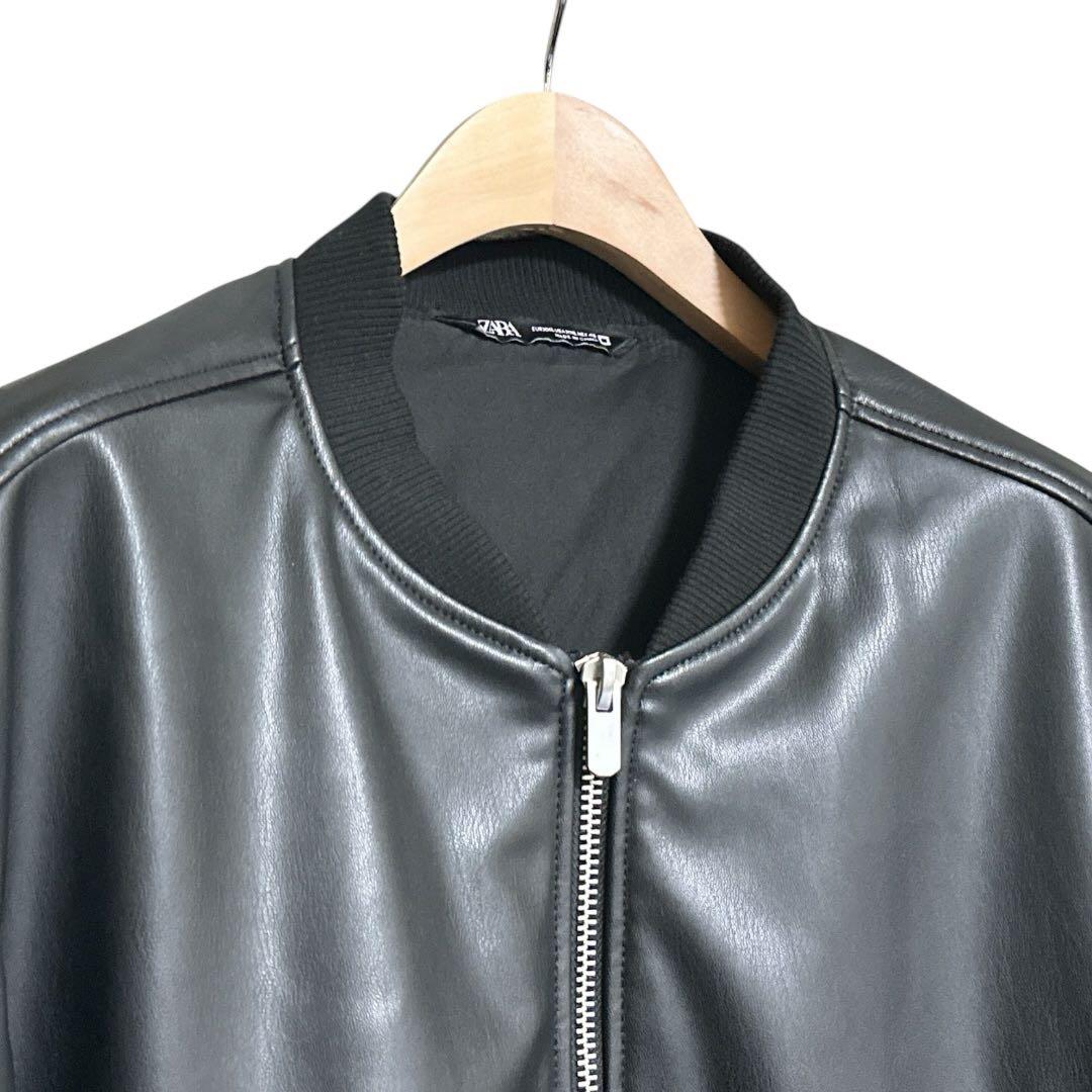 【特割】ZARA黒フェイクレザーボンバージャケットメンズXXL☆定価9900円