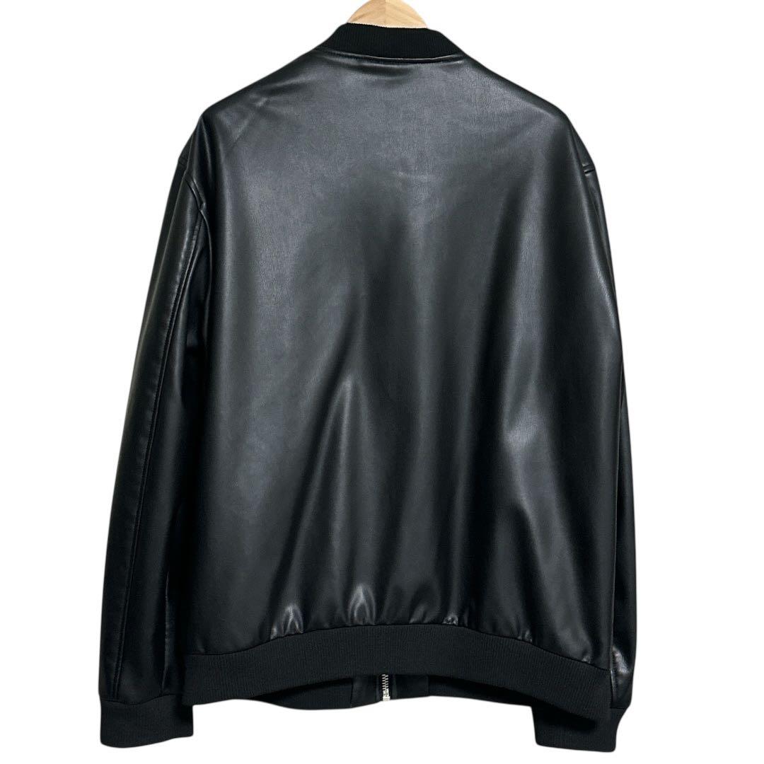 【特割】ZARA黒フェイクレザーボンバージャケットメンズXXL☆定価9900円