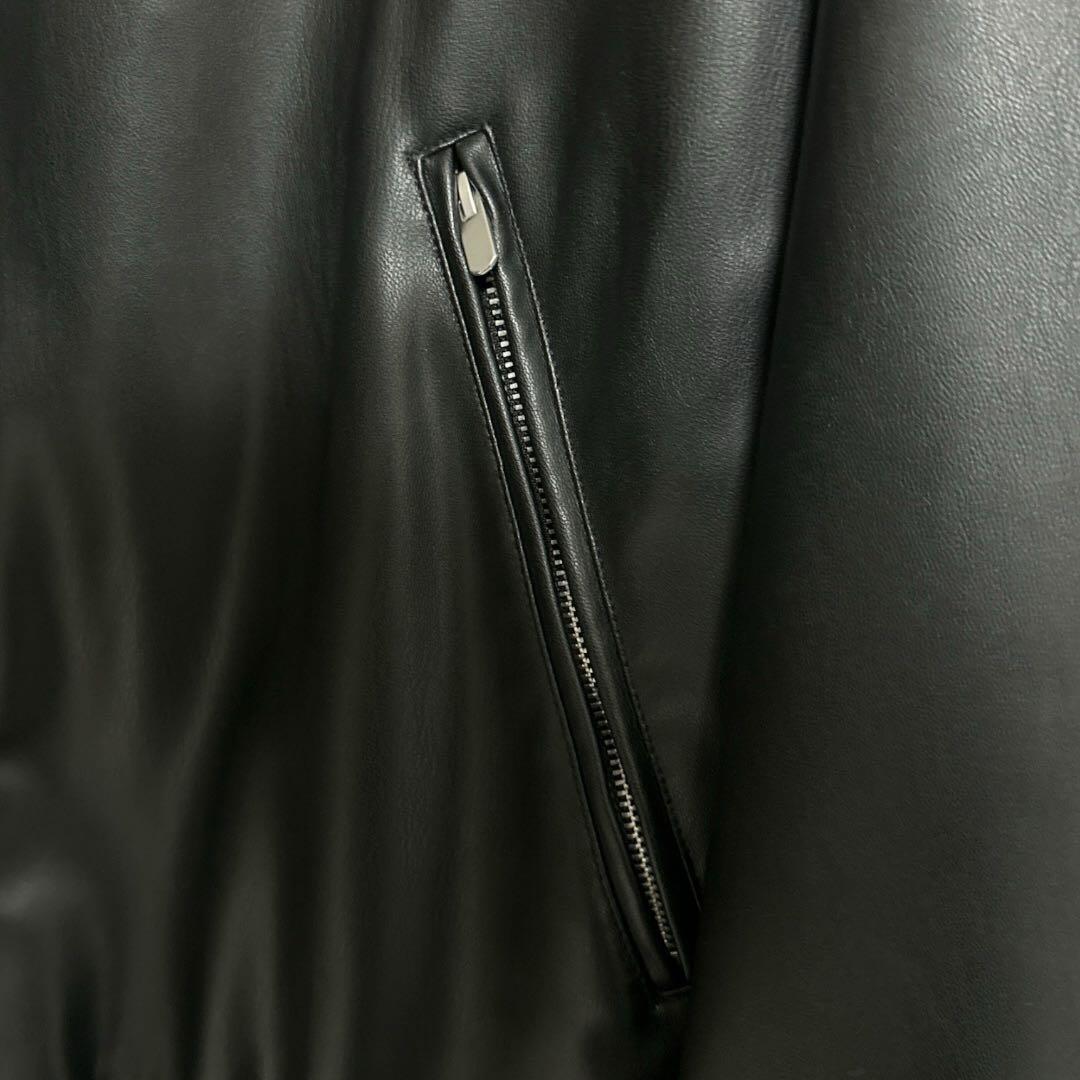 【特割】ZARA黒フェイクレザーボンバージャケットメンズXXL☆定価9900円