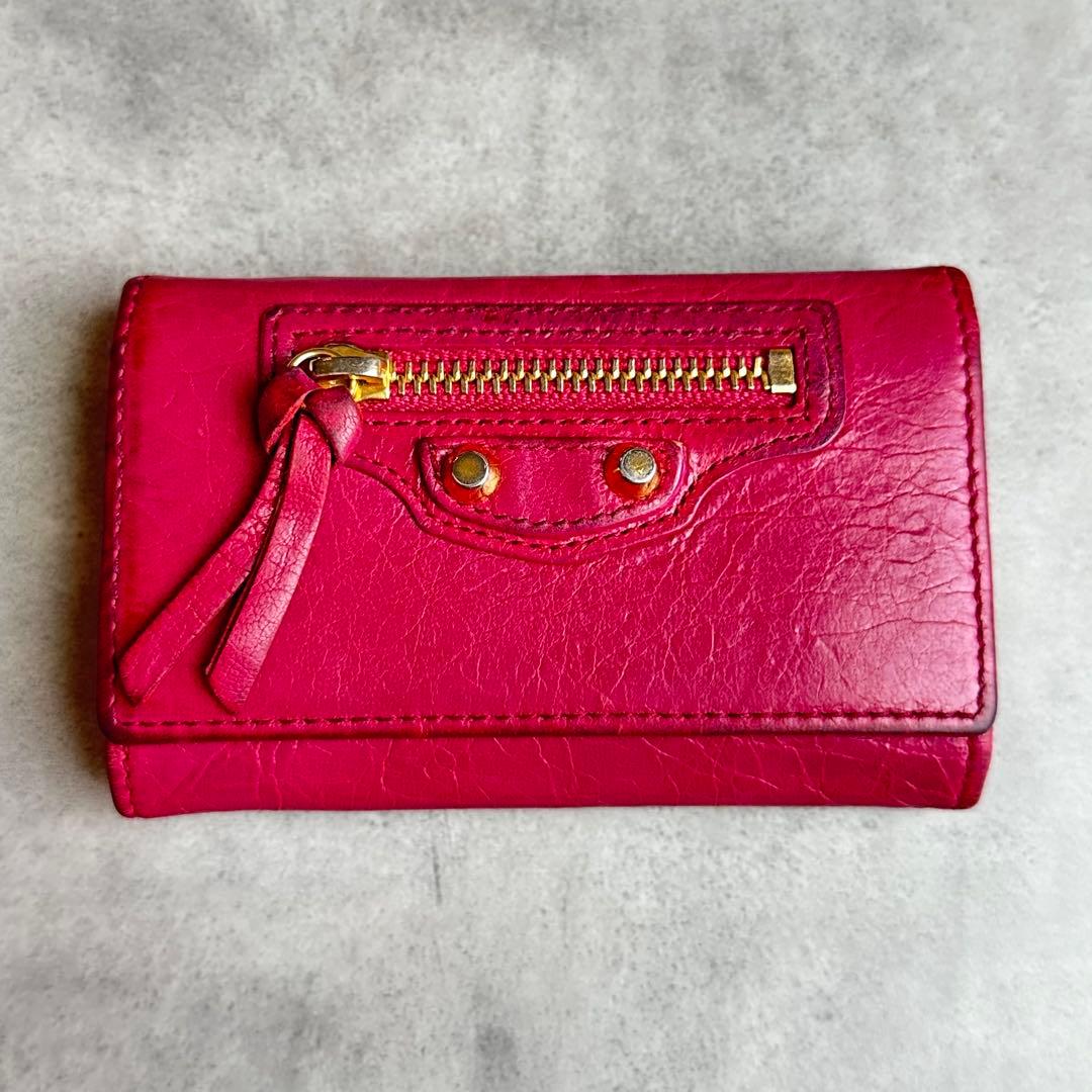 希少色✨BALENCIAGA クラシック　レザーキーケース　スタッズ　ピンク