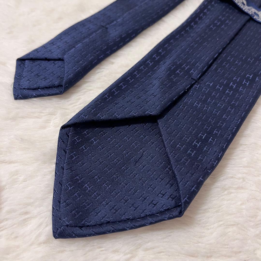 極美品！ エルメス ネクタイ H柄 ファソネ ネイビー