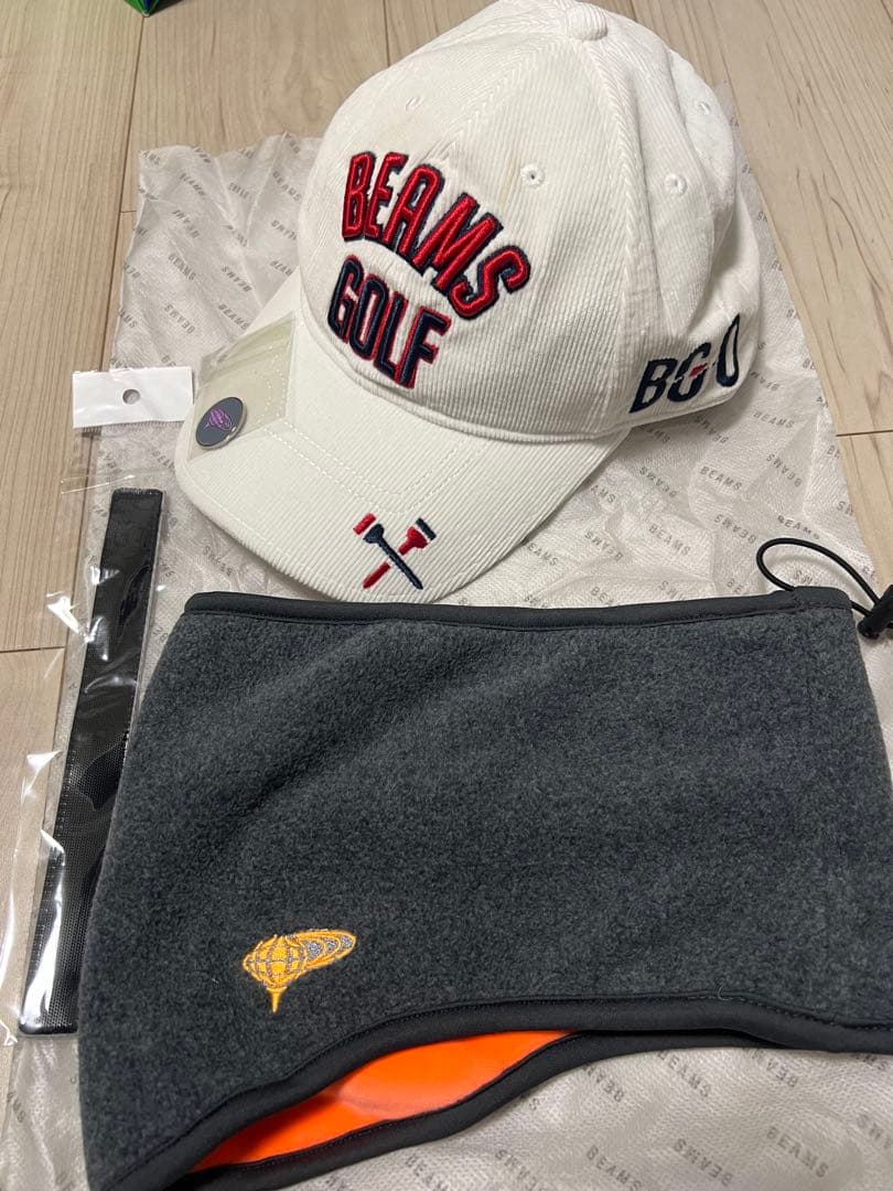 BEAMS GOLF ホワイトキャップとオレンジネックウォーマーセット
