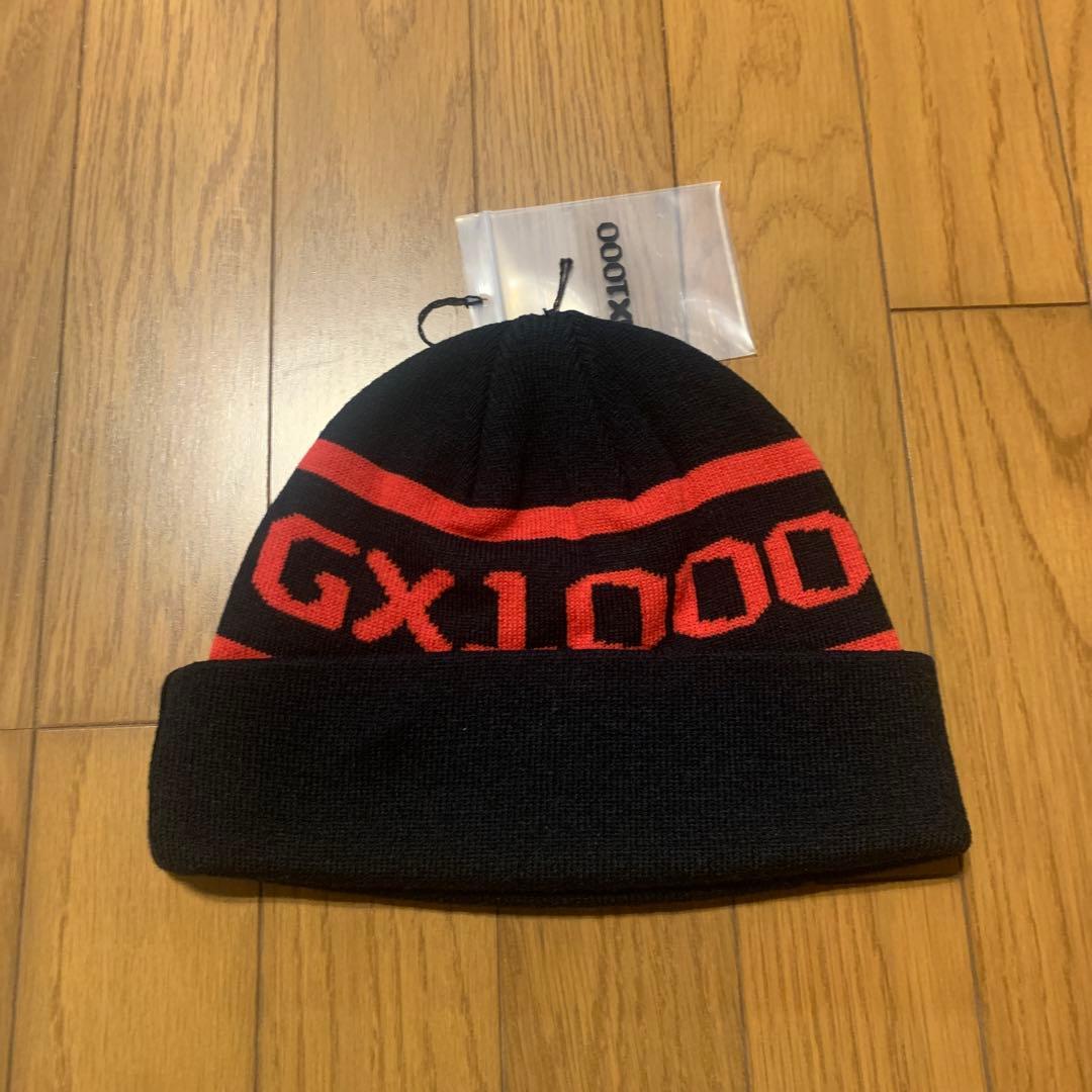 新品GX1000 ロゴニットキャップビーニー黒x赤ジーエックス スケートボード