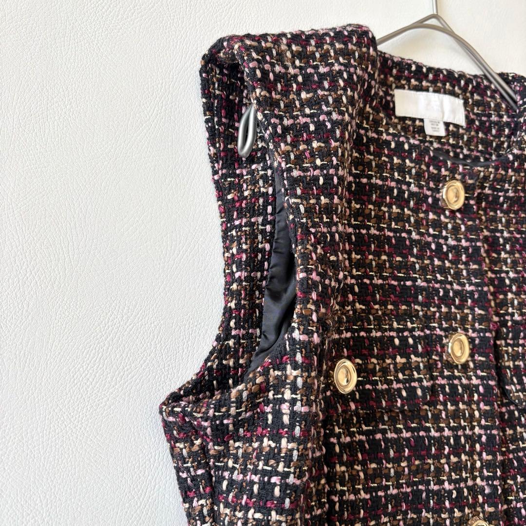 ■美品【完売品】ZARA ザラベルト付きテクスチャーベストツイードベスト　ジレM