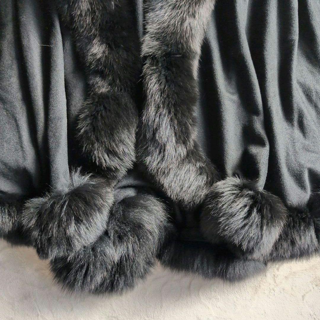SAGA FURS カシミア100％ フォックスファー ポンチョ ケープ グレー
