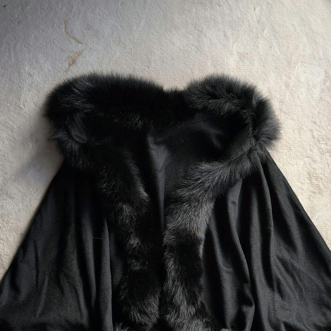 SAGA FURS カシミア100％ フォックスファー ポンチョ ケープ グレー