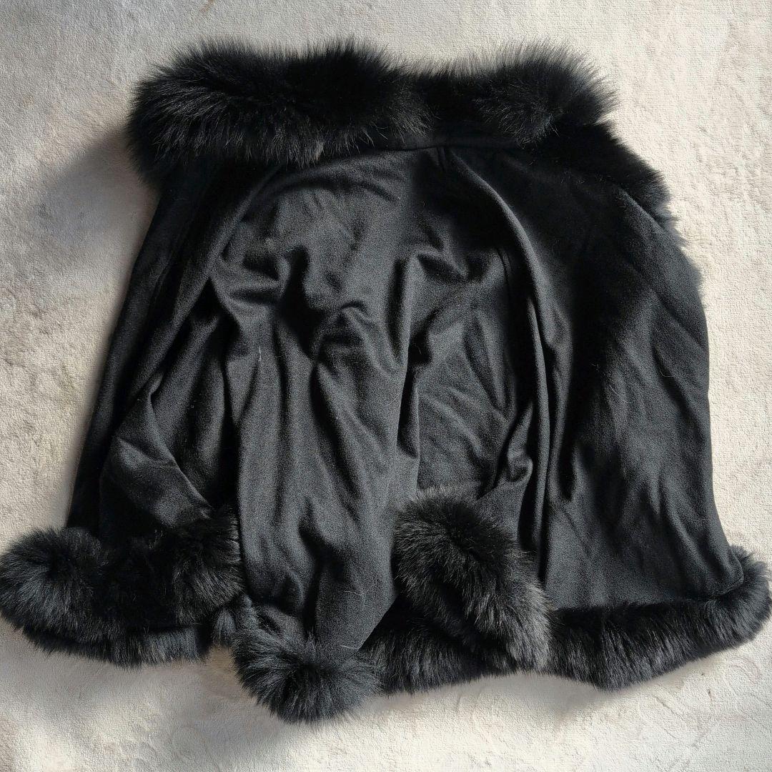 SAGA FURS カシミア100％ フォックスファー ポンチョ ケープ グレー