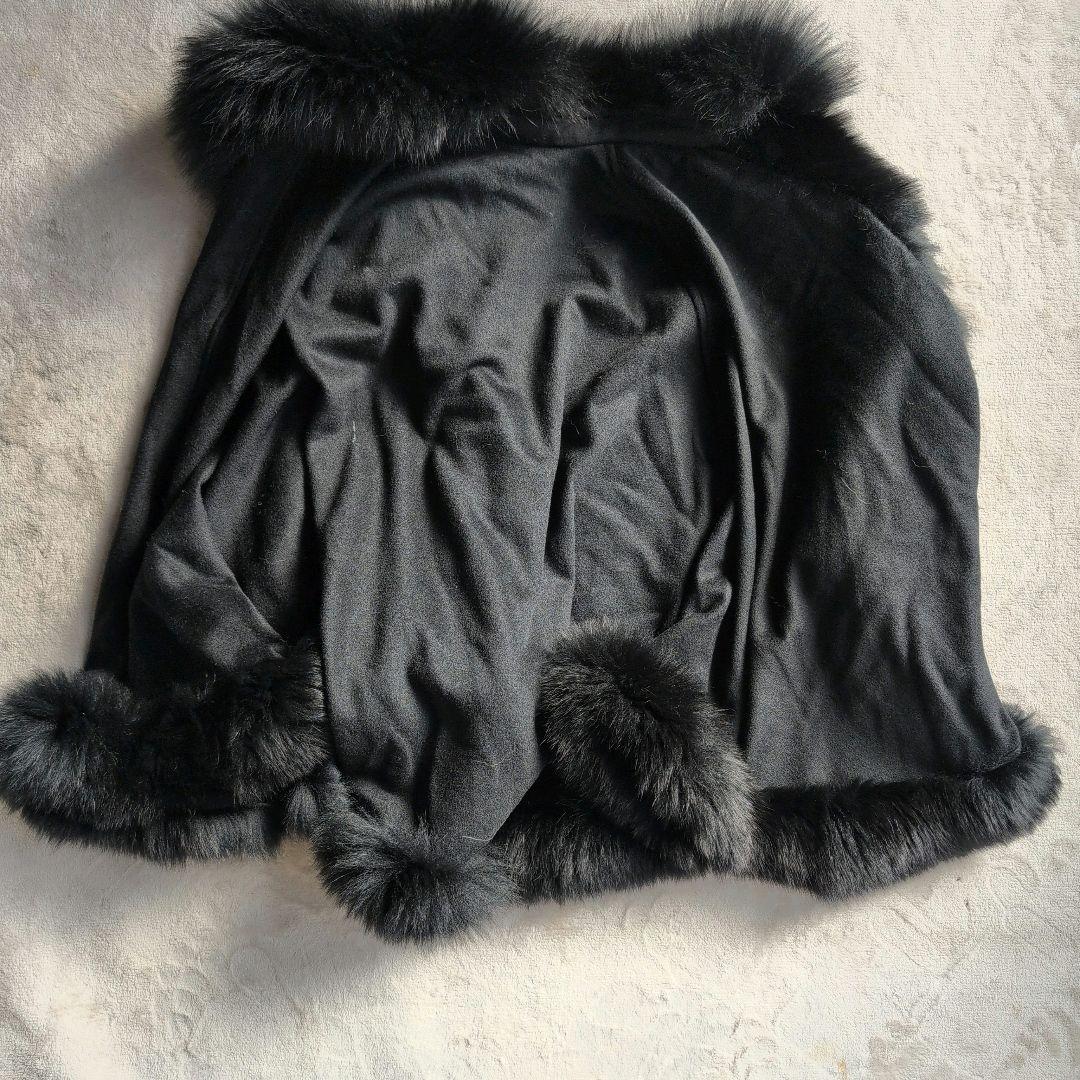 SAGA FURS カシミア100％ フォックスファー ポンチョ ケープ グレー