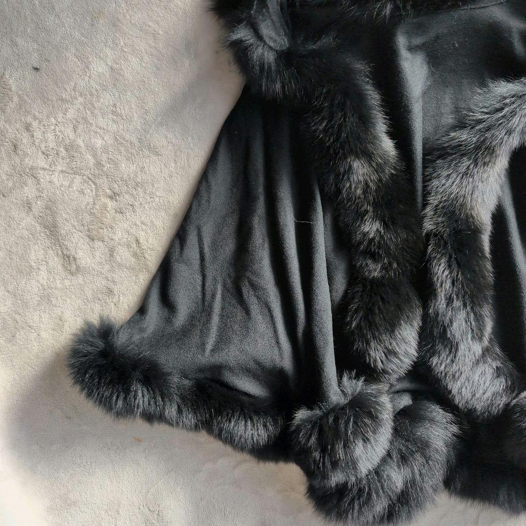 SAGA FURS カシミア100％ フォックスファー ポンチョ ケープ グレー