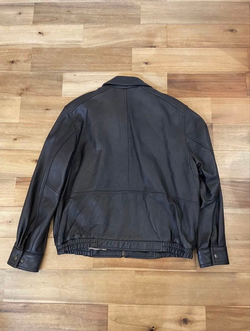 90s Columbia ダークブラウン レザージャケット L 短丈ワイド 本革