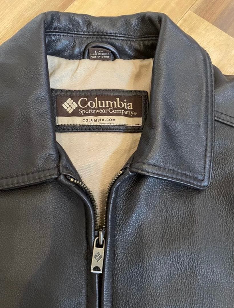 90s Columbia ダークブラウン レザージャケット L 短丈ワイド 本革