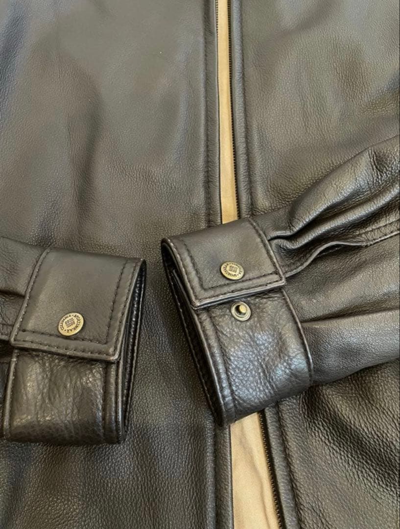 90s Columbia ダークブラウン レザージャケット L 短丈ワイド 本革