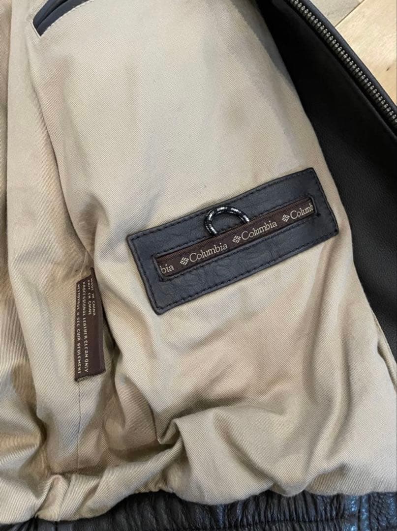 90s Columbia ダークブラウン レザージャケット L 短丈ワイド 本革