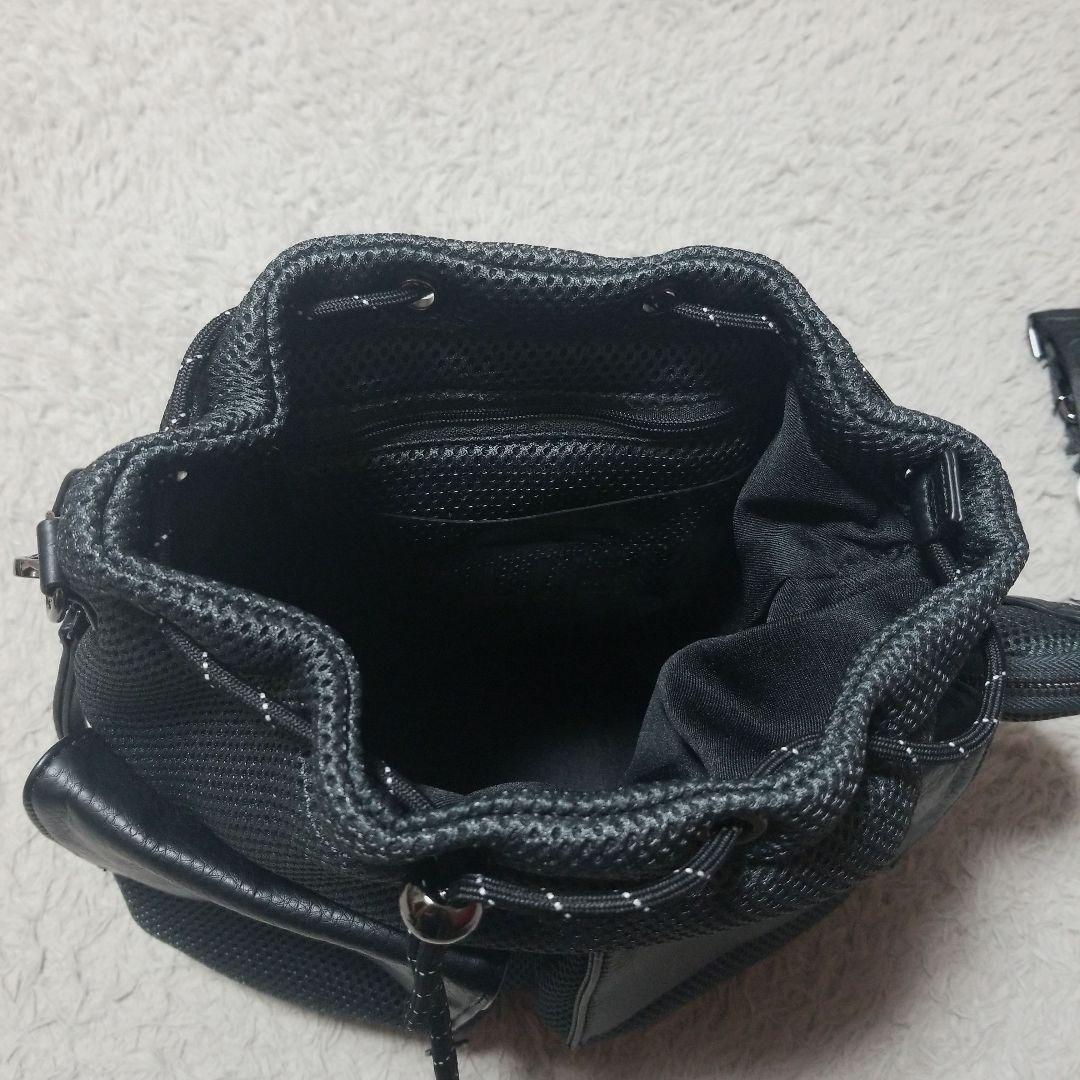 nouer レザーライクポケット巾着メッシュバッグ　チャコールグレー