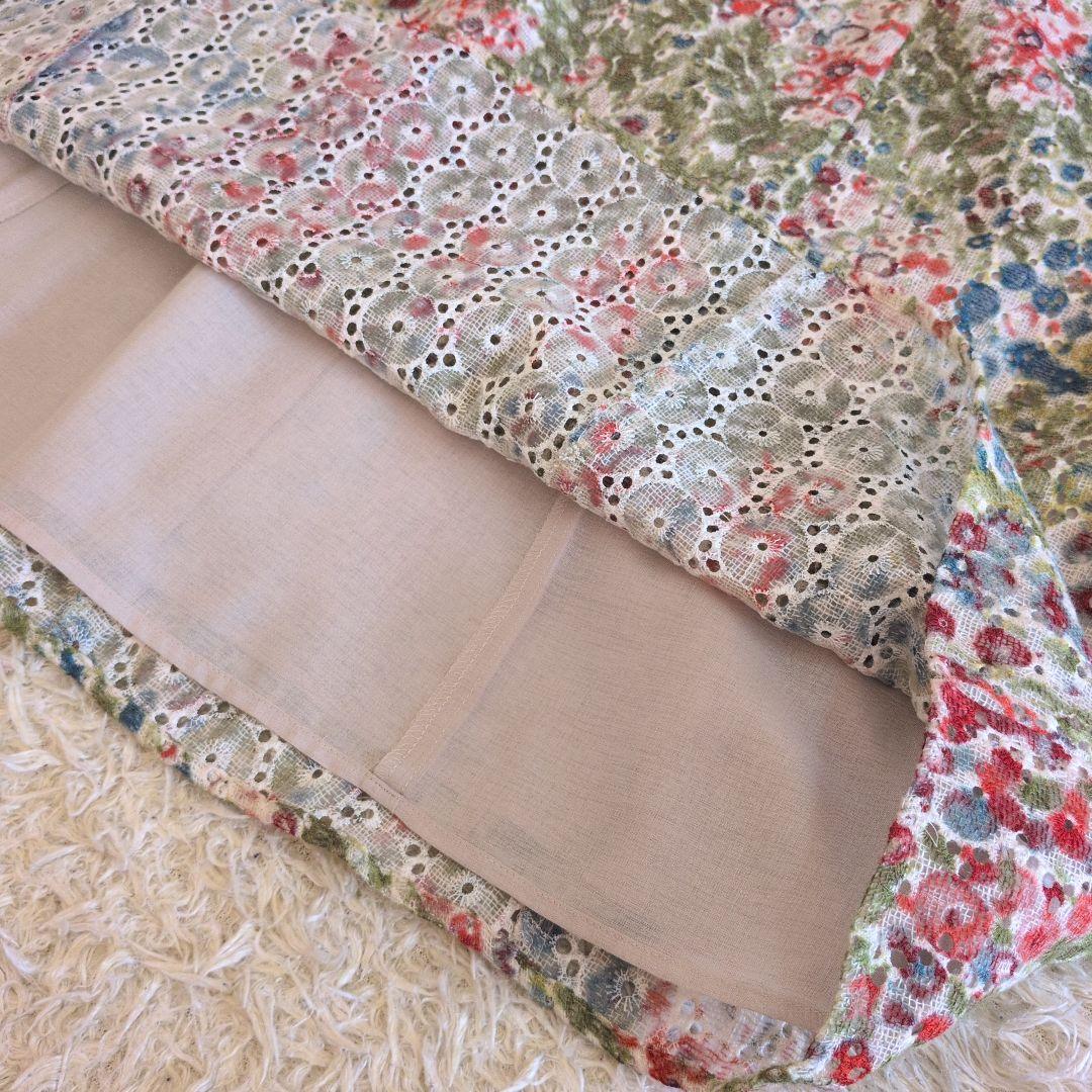 日本製★Sybilla　ワンピース　レース刺繍生地　コットン　リネン　リボン　M