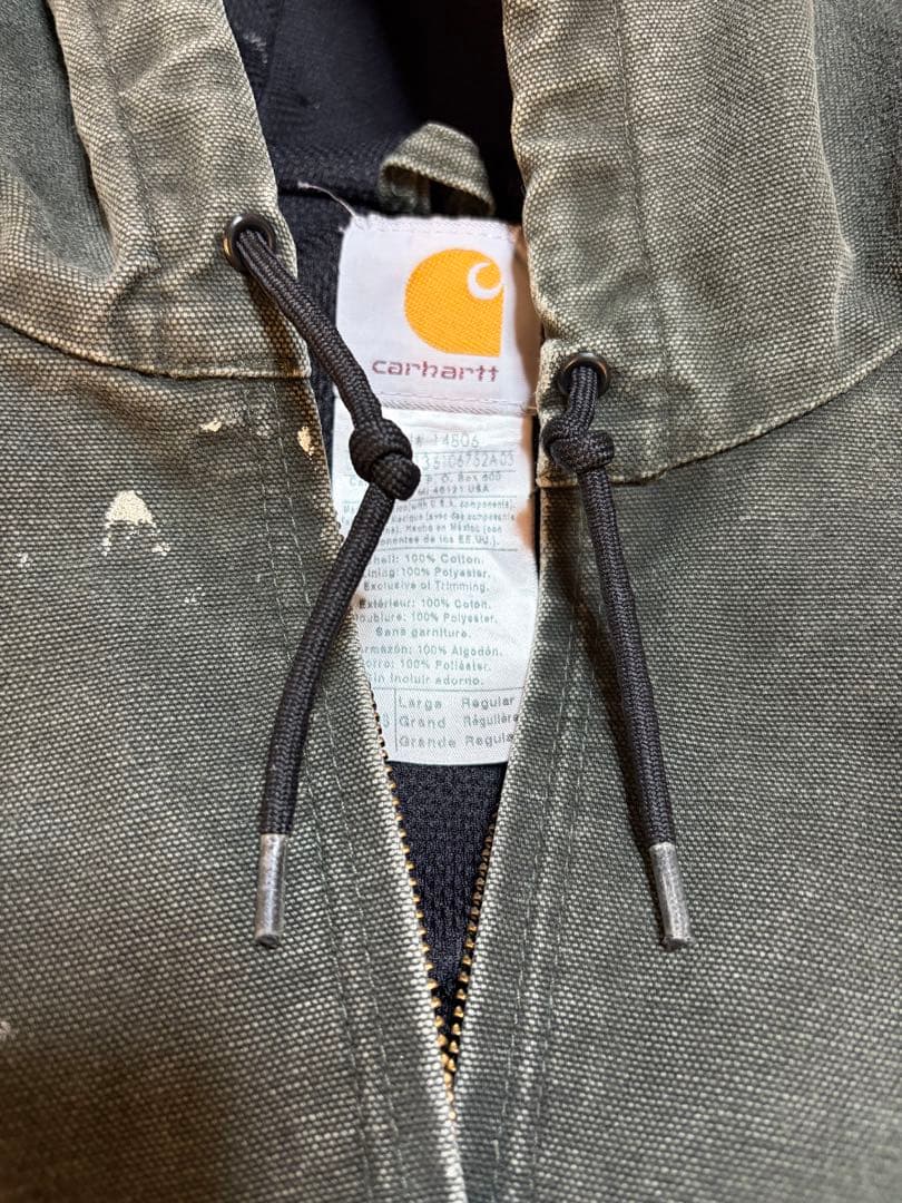 Carhartt アクティブジャケット モスグリーン　ナイスフェードペイント襤褸